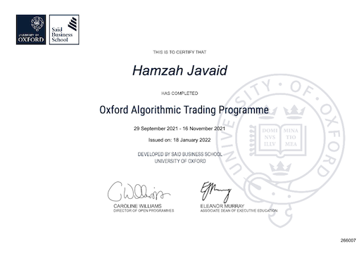 Oxford Algorithmic Trading Programme